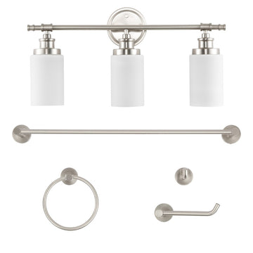Egan 23.25" 3-Light Classic Cottage Vanity Light with Frosted Glass Shades and Bathroom Hardware Accessory Set - JONATHAN Y